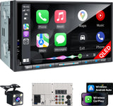 PLZ 7 Wireless Double Din Car Stereo Apple Carplay Radio QLED Screen for Car, Android Auto, Bluetooth 5.3, Fast Charger, 1080P B