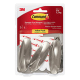 Command Medium Designer Hooks, Holdes up to 3 lb, 3 Wall Hooks with 6 Command Strips, Brushed Nickel Color, Damage Free Hanging 