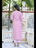 Anni Designer Women'S Cotton Blend Printed Straight Kurta With Pant (Kavi Pink-Cmd_Xxl_Pink_Xx-Large),Pink,2XL,Cotton Blend,Regular,Kurta