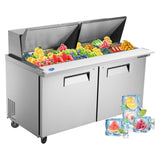 kalifon 60 W 2 Door Refrigerator Sandwich Salad Prep Table Commercial Stainless Steel Fan Cooling Refrigerator with Cutting Boar