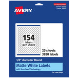 Avery Matte White Round Labels with Sure Feed, 1/2 Diameter, 3,850 Matte White Printable Labels