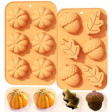 2Pcs Fall Pumpkin Silicone Mold Thanksgiving 3D Pine Cone Autumn Leaf Silicone Candle Moulds Acornshape Chocolate Candy Cake Pan