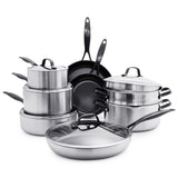 GreenPan Venice Pro Noir Tri-Ply Stainless Steel Healthy Ceramic Nonstick 13 Piece Cookware Pots and Pans Set, Matte Black Handl