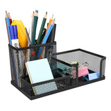 VEWIKZY 3 Compartment Metal Mesh Desk Organizer Stationary Storage Stand & PenPencil Holder for Office, Home, and Study Table (