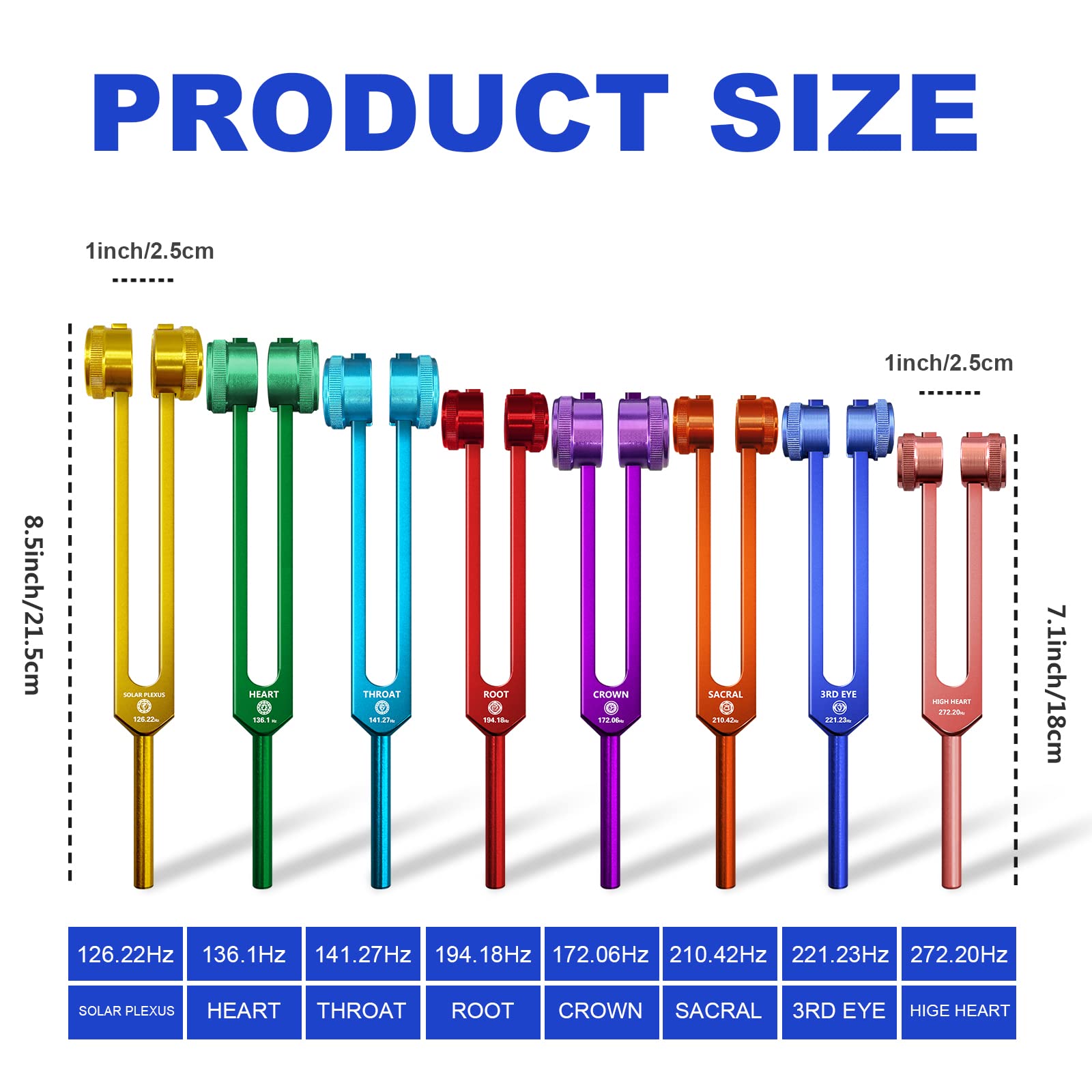 Chakra Tuning Fork Set, Weighted Tuning Forks of 8 Color,7 Chakra and 1 Soul Purpose Tuning Forks for DNA Healing, Sound Therapy