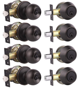 4 Pack Keyed Alike Entry Door Knob And Single Cylinder Deadbolt Lock Set Security For Entrance And Front Door, Exterior Door Loc