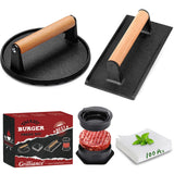 Grilliance 5pcs Smash Burger Press Kit, 3 in 1 Hamburger Press Patty Maker, Cast Iron Burger Press Round & Rectangle, 100pcs Wax