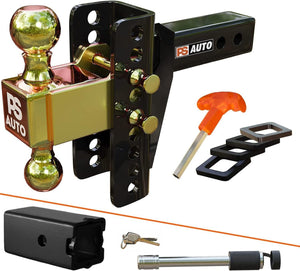 PSAUTO Adjustable Ball Mount Trailer Hitch 2-inch Receiver, 6-inch Drop, 20,000 LBS, 2 and 2-5/16 inch Balls - Gooseneck