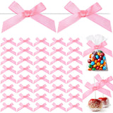 Gejoy 100 Pieces 4.5 Solid Pink Bows Mini Satin Ribbon Twist Tie Bows Crafts for Wedding Graduation Birthday Party Shower Gift W