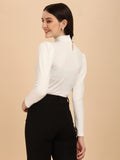 Wedani Women'S Casual Solid Top Mock Neck With Regular Puff Long Sleeve Top (Medium White),White,M,Polyester,regular,