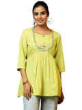Libas Women'S Cotton Blend A-Line Kurtis (58239B_Lime