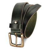 Louis Stitch MenS Seaweed Green Italian Raw Crunch Leather Belt Premium Casual Belts For Men With Heavy Brass Buckle 1.5 Inch (