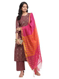 Gosriki Women'S Rayon Cotton Foil Printed Straight Kurta With Palazzo & Dupatta (Kshi Brown_L_Brown_Large),Brown,,B0976ZCFTH