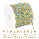 KYUNHOO Light Blue Beaded Chain Spool Gold Plated Jewelry Making Chain Necklace with Lobster Clasps and Jump Rings for Jewelry C
