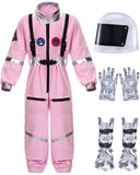 Cuffbow 4 Pcs Astronaut Costume Kids for Halloween, Space Helmet Jumpsuit Gloves Shoe Covers Set for Child Teen Boys(Pink,8-10 Y
