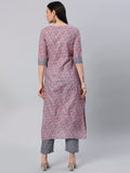 Anni Designer Women'S Cotton Blend Straight Printed Kurta With Pant (Padwil Pink-Nw5_L_Pink_Large),Pink,L,Cotton Blend,Regular,
