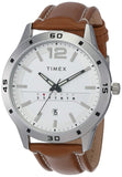 Timex Analog Watch For Man With Silver Tone Round Dial & Tan Leather Strap Band Water Resistant Men'S Wrist Watches - Tw000U933