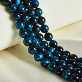 45pcs 8mm Natural Aquamarine Tiger Eye Beads Gemstone Beads Round Loose Beads for Jewelry Making