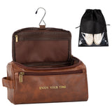 Flycalf Mens Toiletry Travel Bag Customized Mens Leather Toiletries Grooming Bag for Men Shaving Bag Hanging Water Resistant Org