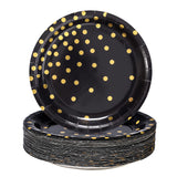 CENLBJ Black and Gold Party Supplies, Black Paper Dessert Plates for Birthday Graduation (50-Count)