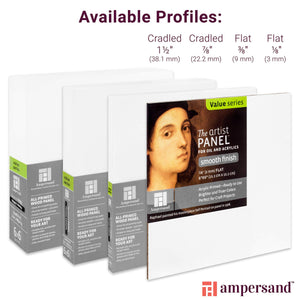 Ampersand Art Supply Wood Gesso Artist Painting Panel: Primed Smooth, 9'' X 12'', 7/8'' Cradled Profile