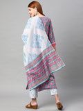 Gosriki Women'S Cotton Blend Straight Printed Kurta With Pant & Dupatta (Uvesh Grey-Nw01-Gs_S_Grey_Small),Grey,,B0BSVD4CPF