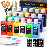 Nicpro 18 Colors Fabric Paint (2oz/60ml), Permanent Soft Fabric Paint Set with Brushes, Palette, Stencils, Non-Toxic Textile Pai