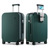 mixi Checked Luggage with Cup Phone Holder Hard Shell Rolling Travel Suitcases with Spinner Wheels,24 Inch Blackish Green