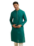 Manyavar Men's Cotton Embroidered Self Design Kurta Pyjama Set (Green,L)