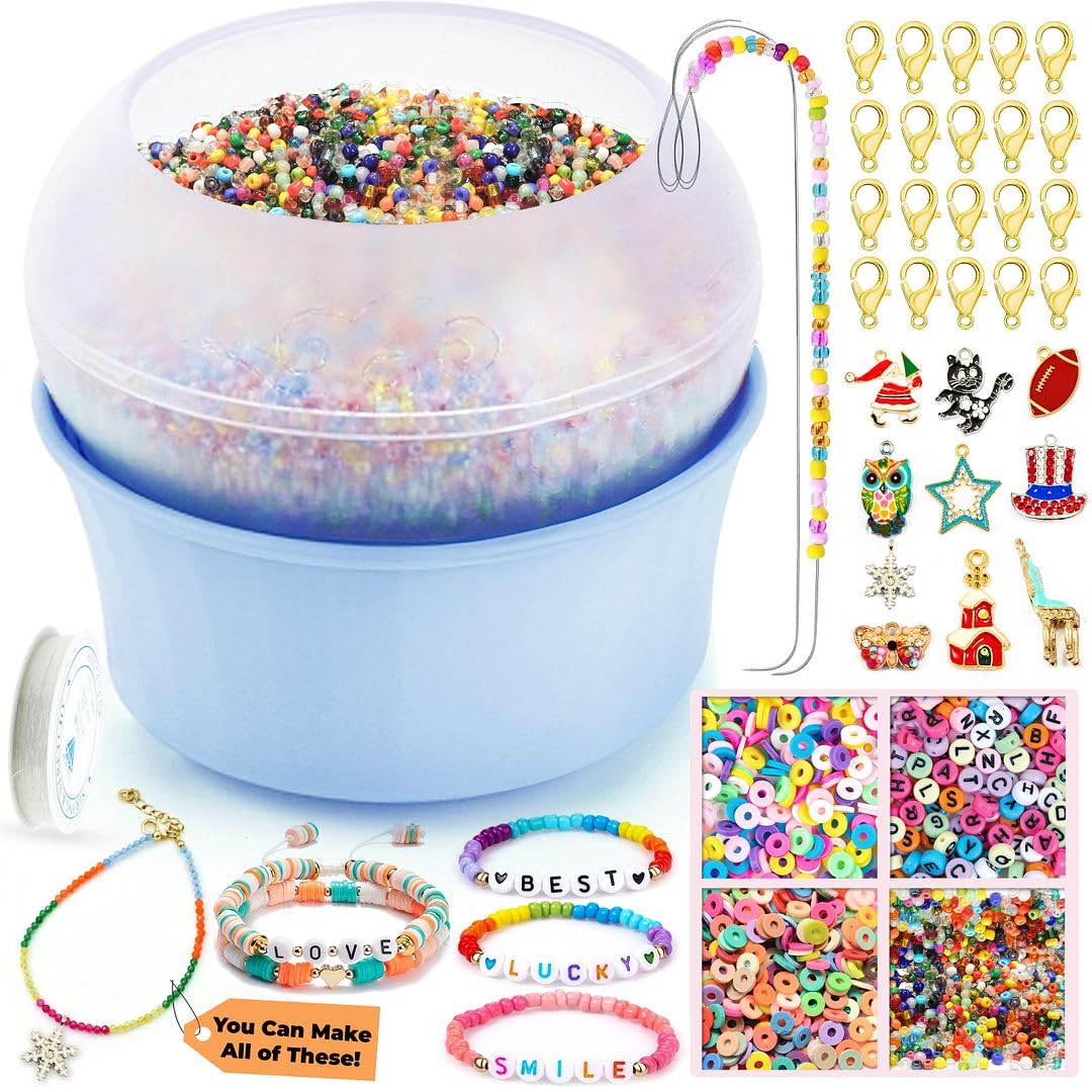Shop LC Clay Bead Spinner for Jewelry Making Necklace Bracelet Maker Machine - Electric Bead Spinner Kit with 2 Big Eye Needles 