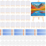 MotiMind 150 Pcs 4 x 4 Inch Mini Canvas Boards Panels with Wooden Easel, Palettes, Brushes for Oil Acrylic Painting Crafts Birth