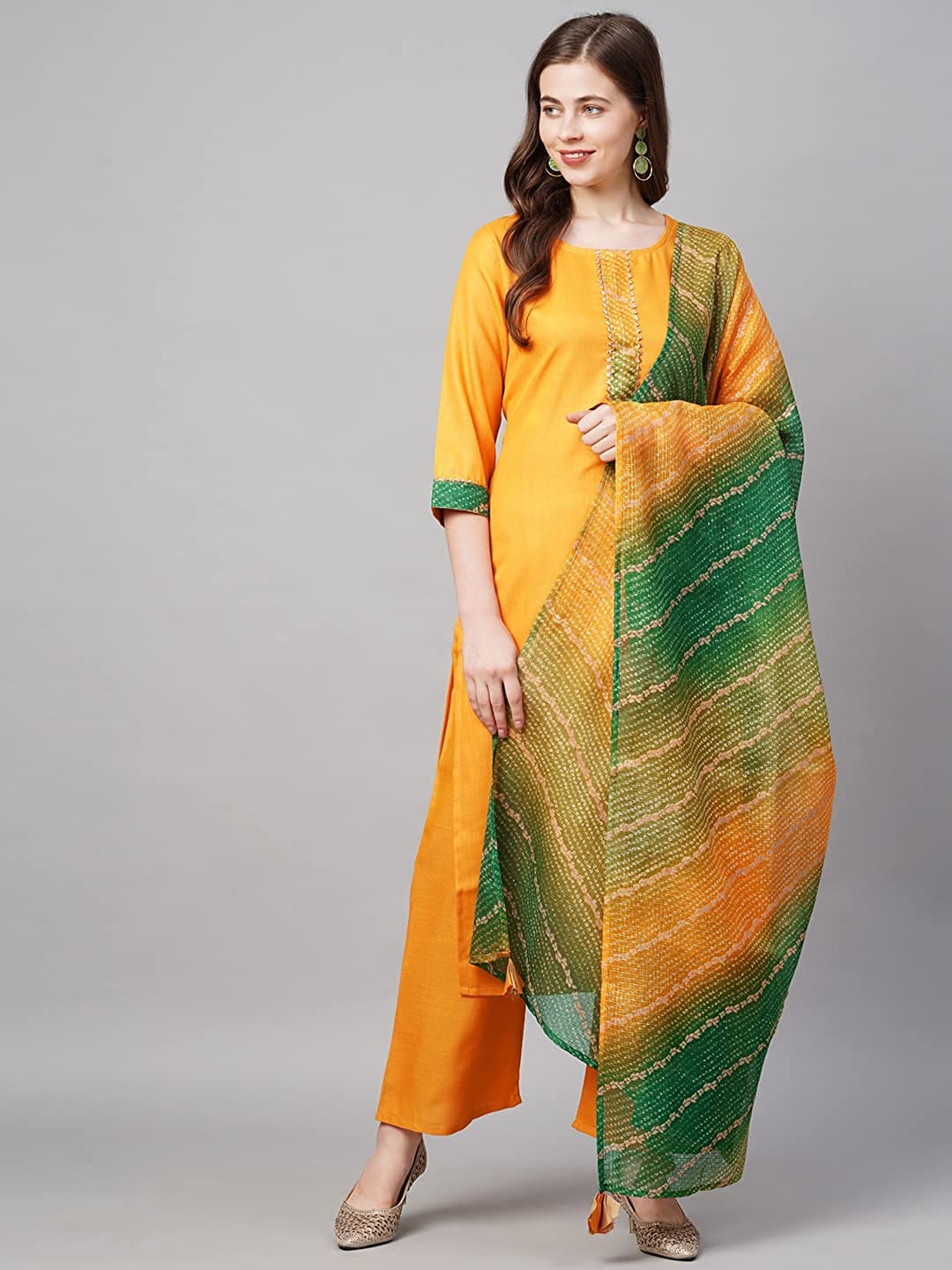 Anni Designer Women'S Rayon Printed Kurta With Palazzo & Dupatta (Sailu Multicolored_M Multicolored_Medium),Multicolour,M,Rayon,Straight,Dupatta, Palazzo