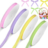 XunYee 3/8 x 200 Yards Pastel Easter Plaid Fabric Ribbon Spring Gingham Wired Ribbon Ideal for DIY Crafts, Wreaths, Gift Wrappin