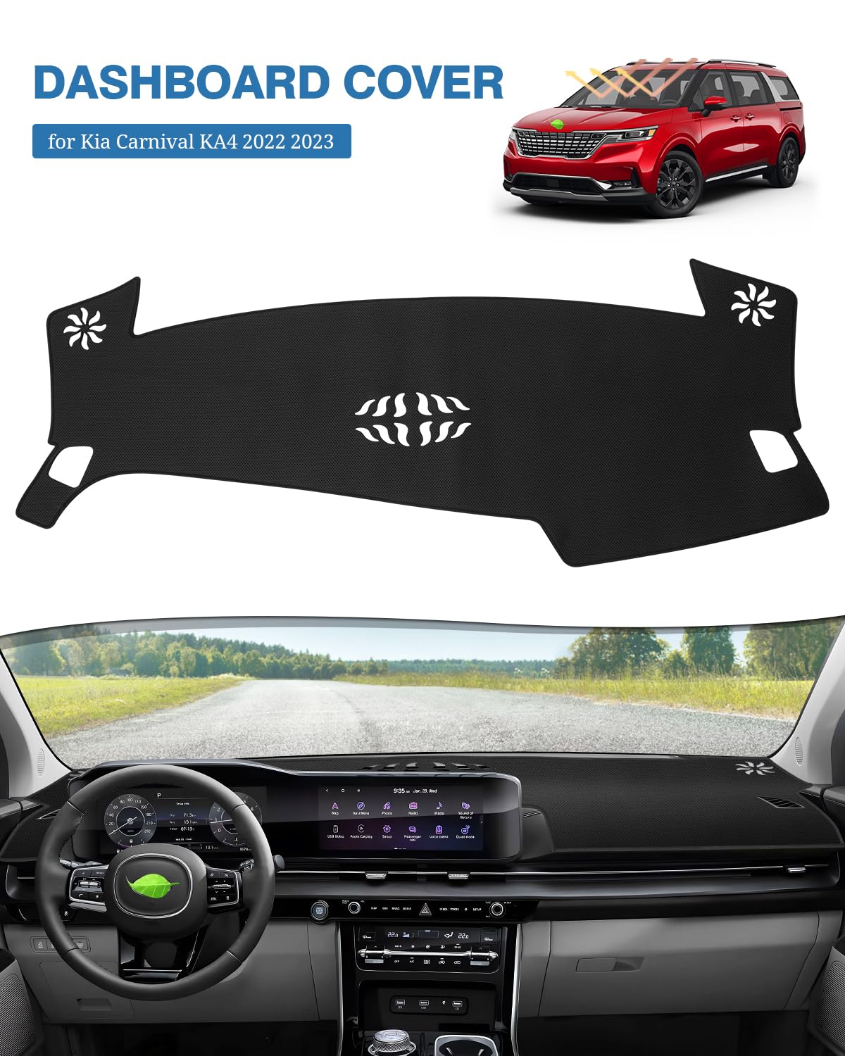 FIILINES Dash Cover Compatible with Kia Carnival 2022 2023 2024 Dashboard Cover Mat for Carnival Accessories Sunshade Nonslip Me