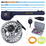 Sougayilang Fly Fishing Rod Reel Combo, 4-Piece Fly Rod and Aluminum Alloy Reel Complete Starter Package with Rod Bag-Silver-#5