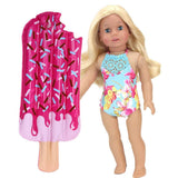 Sophia's Aqua Floral Print Lace Trim Bathing Suit and Inflatable Popsicle Pool Float Beach Accessories Set for 18 Dolls, Pink/Bl