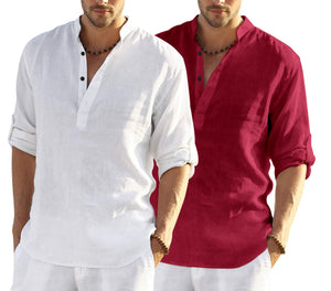 Bellstone Men'S Cotton Blend Solid Regular Dress Shirt (Kurta800_Combo_White_Maroon_Xl
