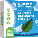 Clean Elements Laundry Detergent Sheets (100 Loads, 50 Sheet) Fresh Linen Scent, Eco Earth Friendly Clean Breeze, Non Toxic Peop
