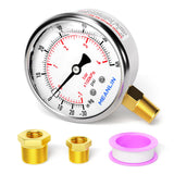MEANLIN MEASURE -30inHG~60Psi Stainless Steel 1/4 NPT 2.5 FACE DIAL Vacuum Pressure Gauge, Lower Mount, with 1/2 NPT and 3/8 NPT