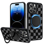 Fiyart Designed for iPhone 14 Pro Max Case Checkered Ring Holder Kickstand Magnetic Bumper Compatible with MagSafe Camera Lens P