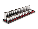 TEKTON 1/2 Inch Drive 12-Point Socket Set with Rails and Tray, 30-Piece (10-24 mm) | SHD92212