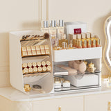 Makeup Organizer with Brush Holder for Vanity,Countertop Makeup Organizer with Drawers,Spacious Cosmetic Display Case,Perfect St