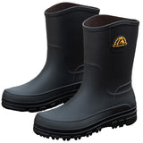IQAXC Waterproof Garden Rain Boots for Men Breathable Lightweight Mid Calf Deck Fishing Outdoor Slip Resistant Shoes, 388 Black 