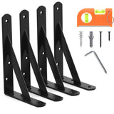 4-Pack 7 Inch Heavy Duty Shelf Brackets, Large Floating Wall Bracket for Garage Storage Shelves, Black Powder-Coated Finish, Loa