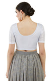 Soch Silver Spandex Princess Cut Blouse With Floral Sleeves Silver 36