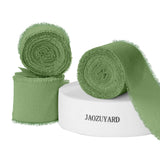 JaoZuyard Sage Green Ribbon 1-1/2 Inch x 3 Rolls Total 21 Yards Green Handmade Fringe Chiffon Silk Ribbon for Wrapping Christmas