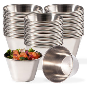 120 Pack] 4 oz Stainless Steel Sauce cups - Individual Round condiments Ramekins, commercial grade SafePortion Dipping Sauce Kit