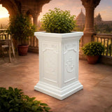 Go Hooked Tulsi Pot For Home (1636 Inch, White) | Premium Polymer MarbleStyle Tulsi Planter | Embossed Shubh Labh, Om & Swastik