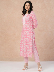 Gosriki Women'S Cotton Blend Straight Printed Kurta With Pant (Od18 Pink-Gs_Xl_Pink_X-Large),Pink,,B0CTXF9SQF