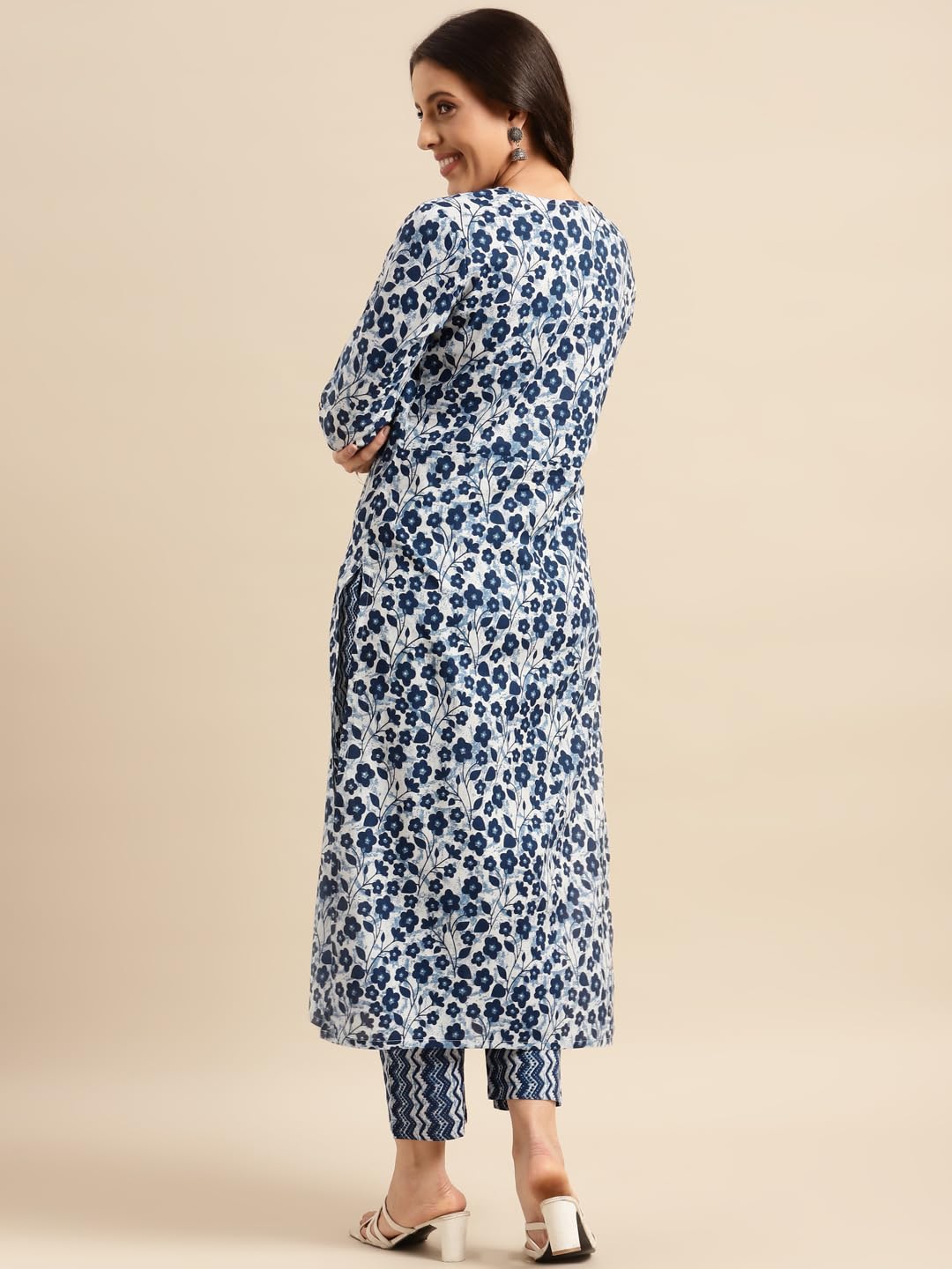 Gosriki Women'S Cotton Blend Printed Straight Kurta With Pant (Vishu Blue-Nwg-Gs_Xxl_Blue_Xx-Large),Blue,2,B0CBPRG4NP